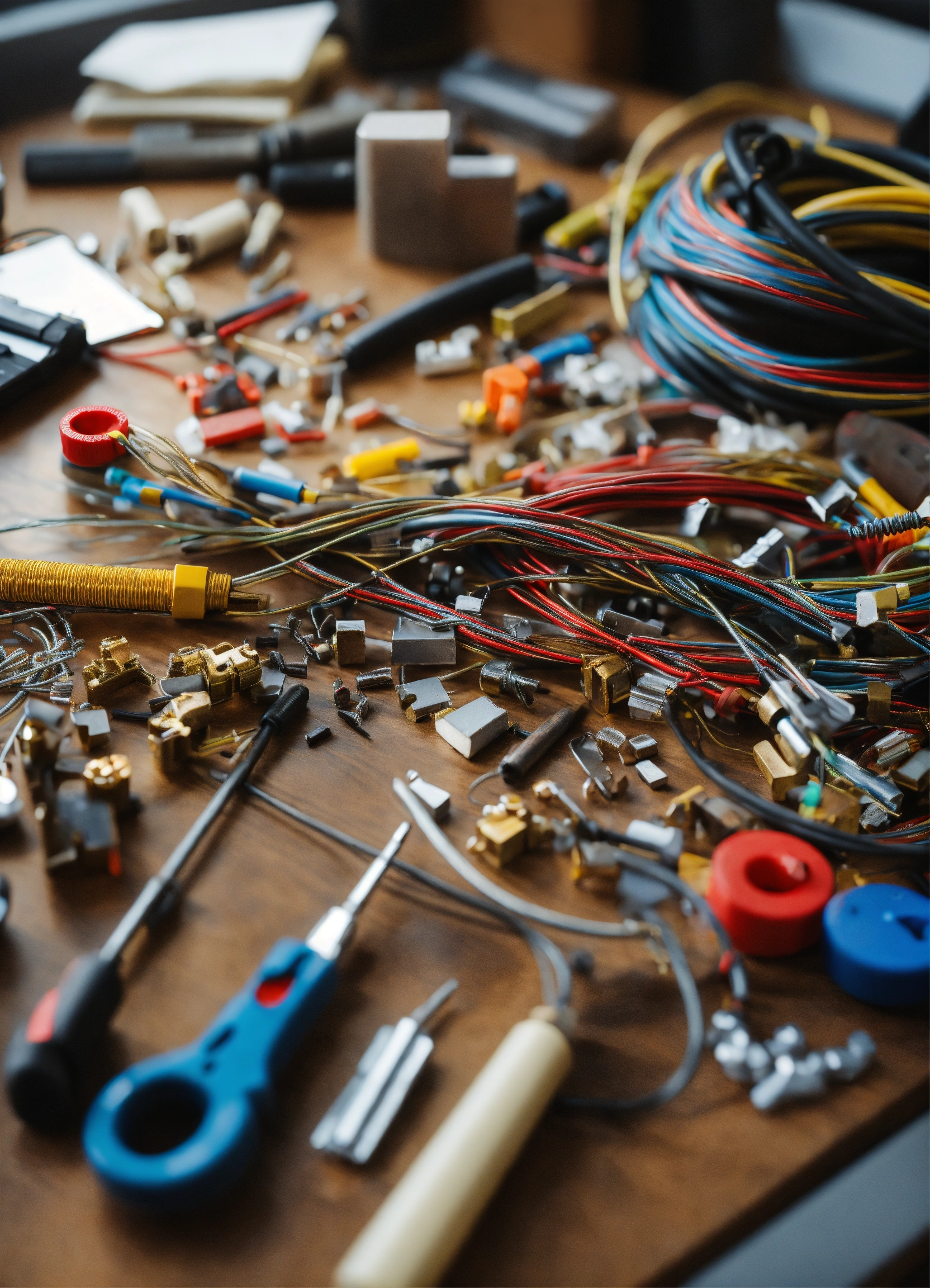 Work desk covered in pieces of insulated wire 1